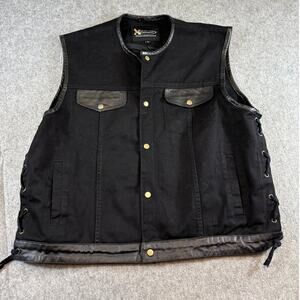 Xelement Motorcycle Jacket Vest Mens XL Black Mesh Lined Side Lace Biker Grunge